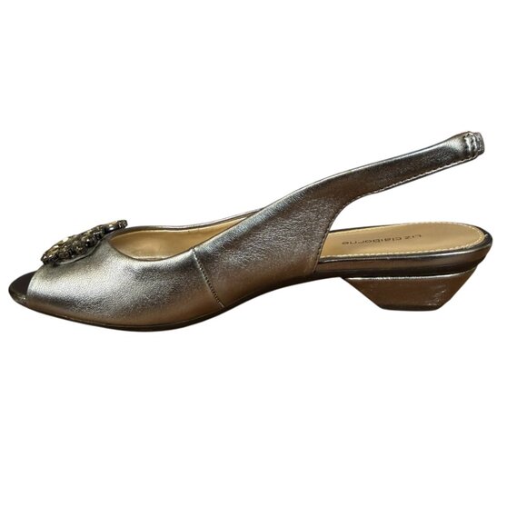 Liz Claiborne metallic silver embellished peep toe slingback heels women's 6 1/2 - Picture 3 of 11